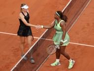 Elena Rybakina and Serena Williams pictured at the 2021 French Open